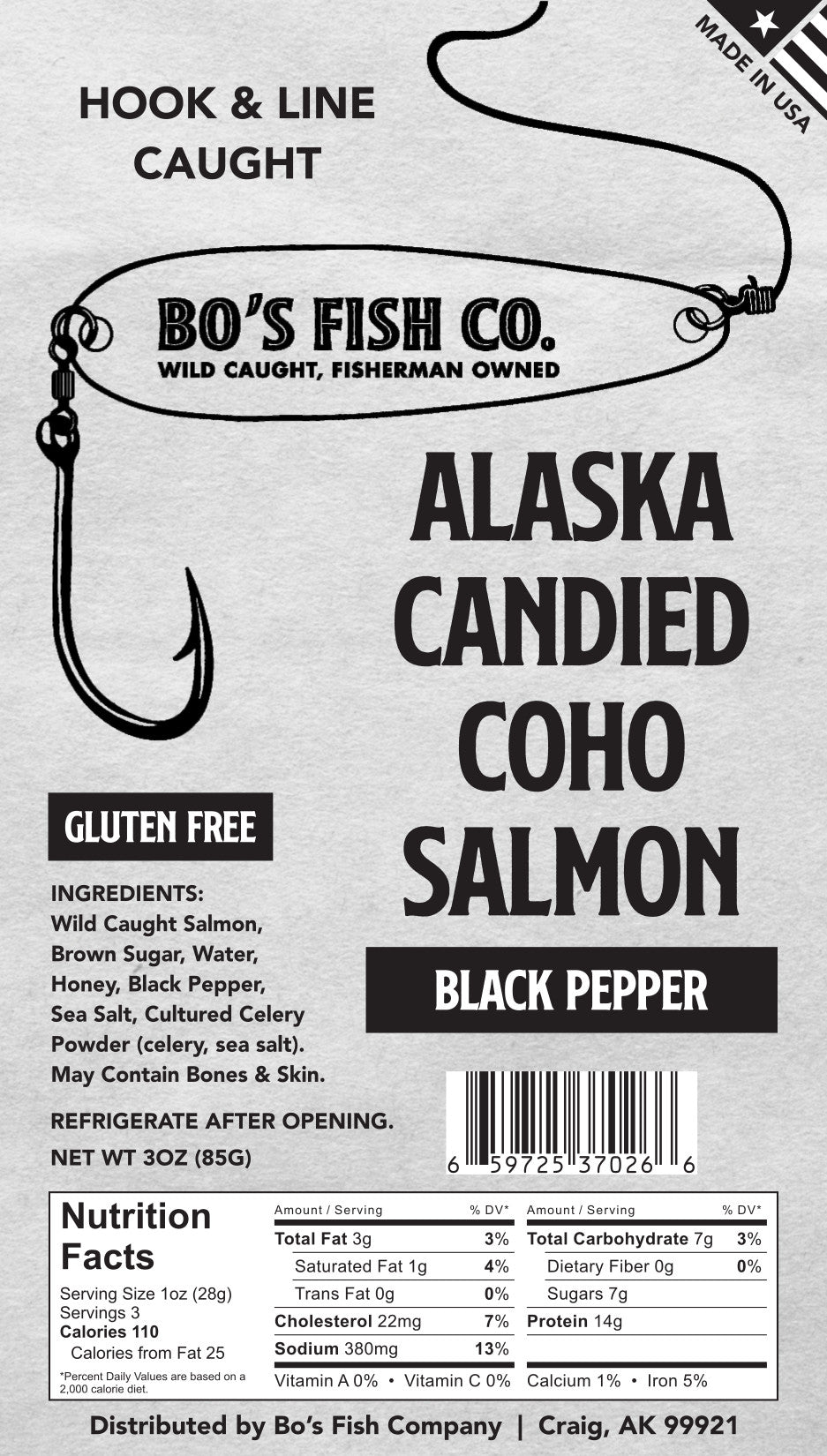 Black Pepper Candied Coho Salmon Jerky