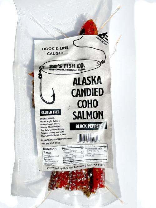 Black Pepper Candied Coho Salmon Jerky