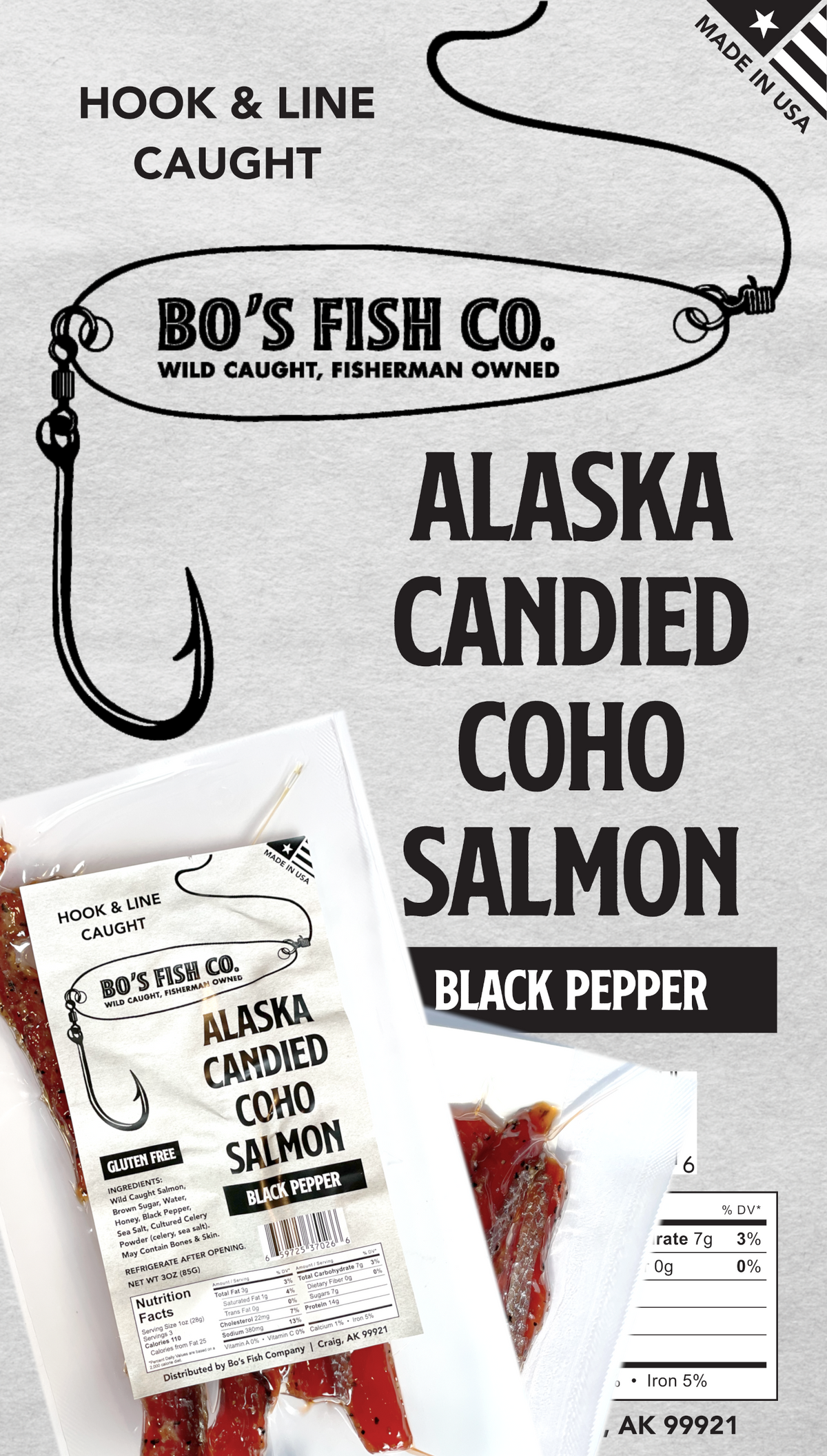 Black Pepper Coho Candied Salmon Jerky