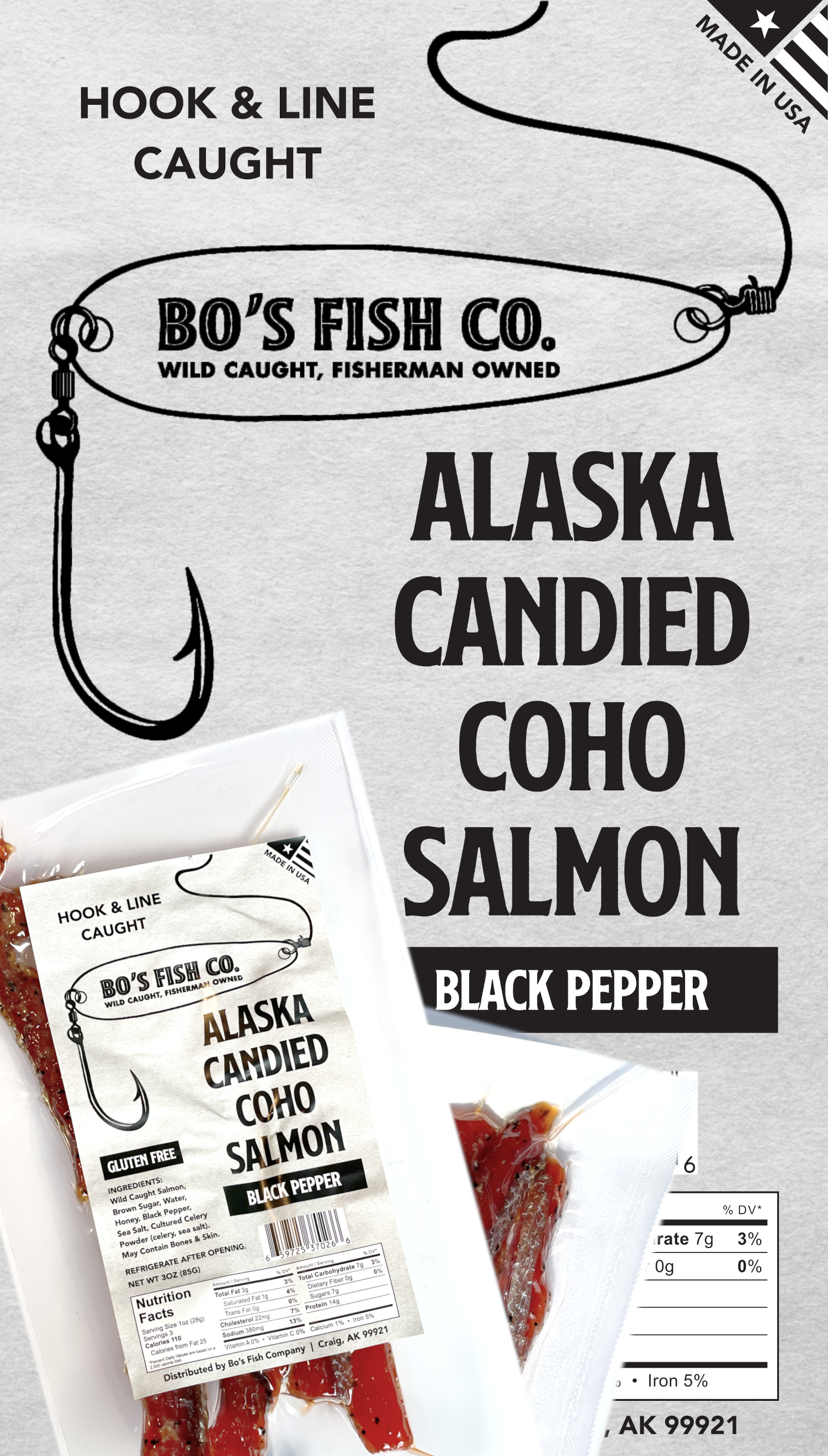 Black Pepper Coho Candied Salmon Jerky